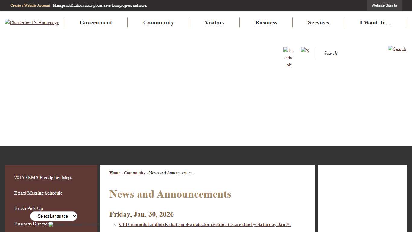 News and Announcements Chesterton, IN - Official Website
