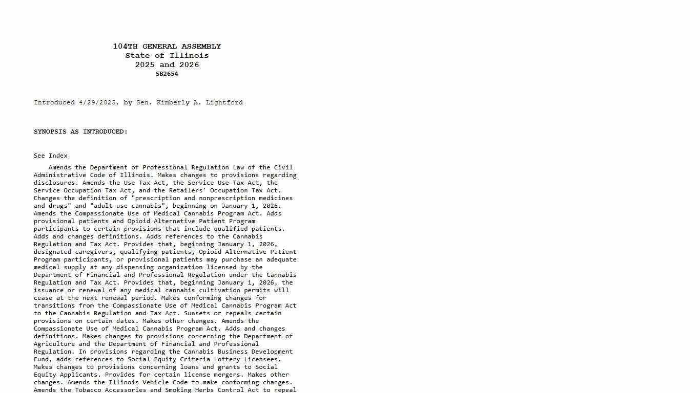 SB2654 104TH GENERAL ASSEMBLY